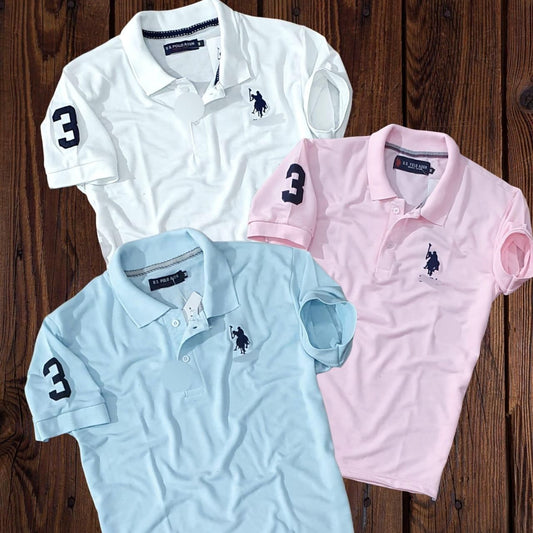 Cotton Solid Half Sleeves Mens Polo T-Shirt Pack Of 3